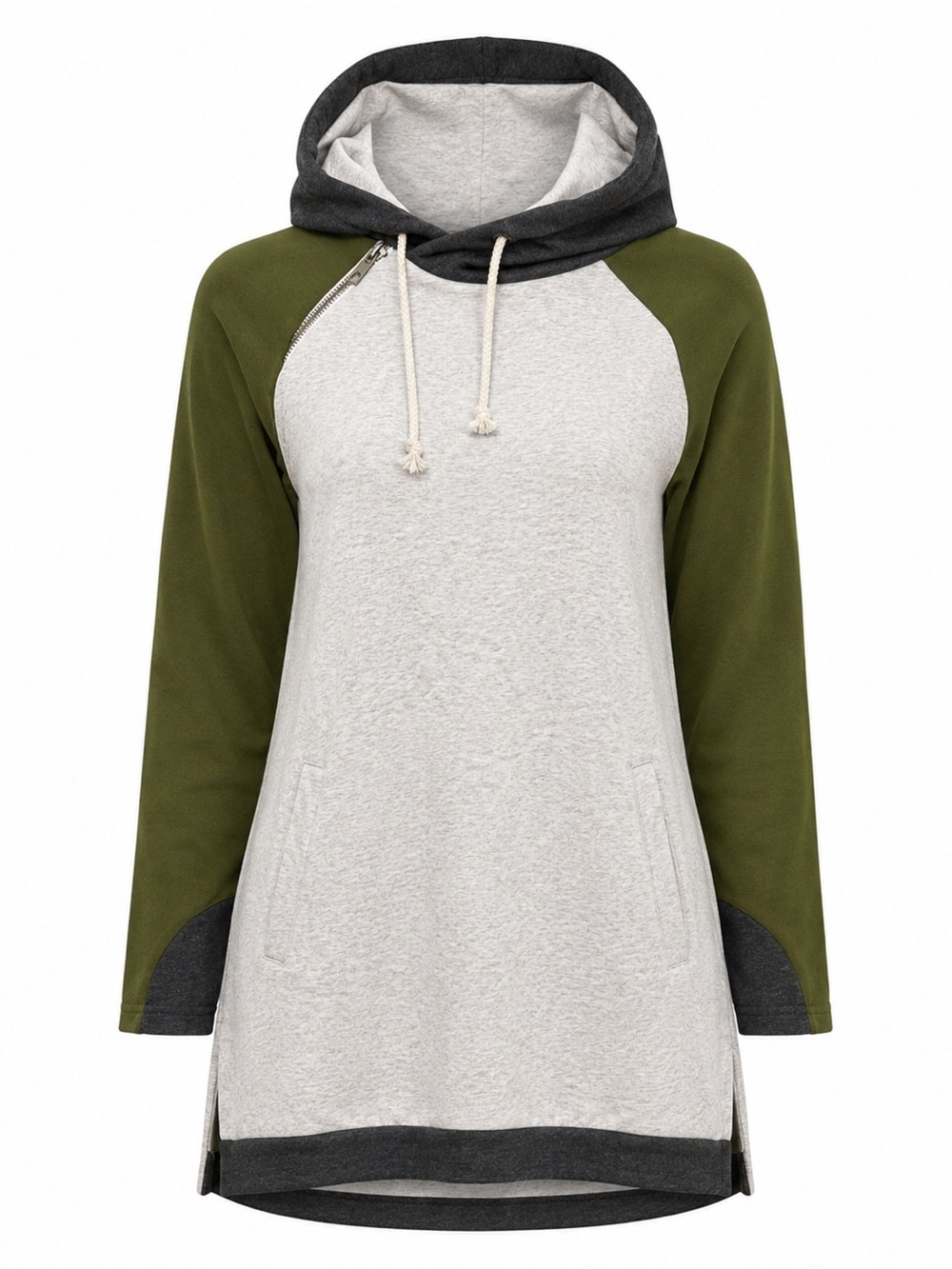 Ampersand Olive Green Grey Colourblock Oversized Hoodie Tunic XXL